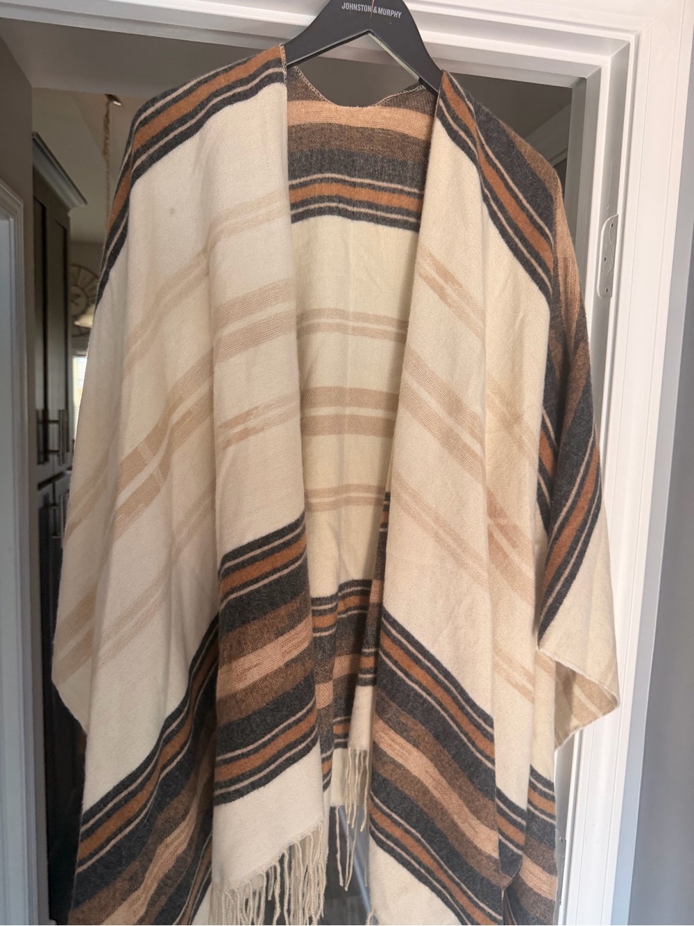 Cream and Brown Striped Poncho- One Size Fits All